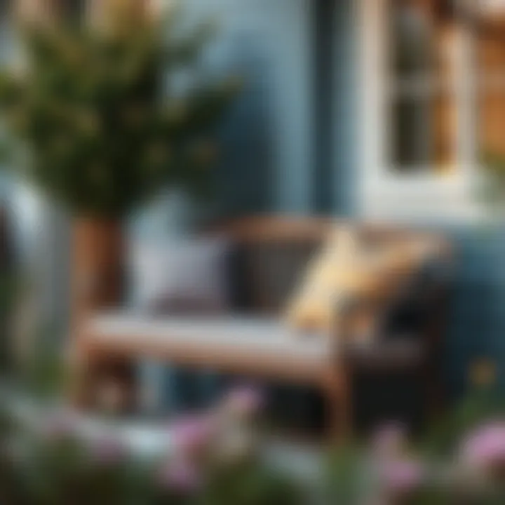 Cozy small bench with decorative cushions