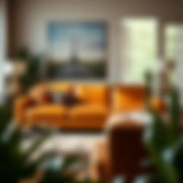 Elegant tan leather sleeper sofa in a modern living room setting