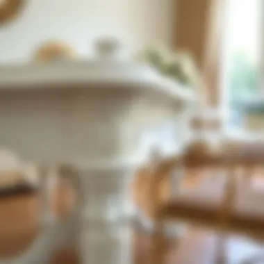 Close-up of a pure white dining table with intricate detailing