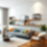 Stylish plank shelves in a modern living room setting