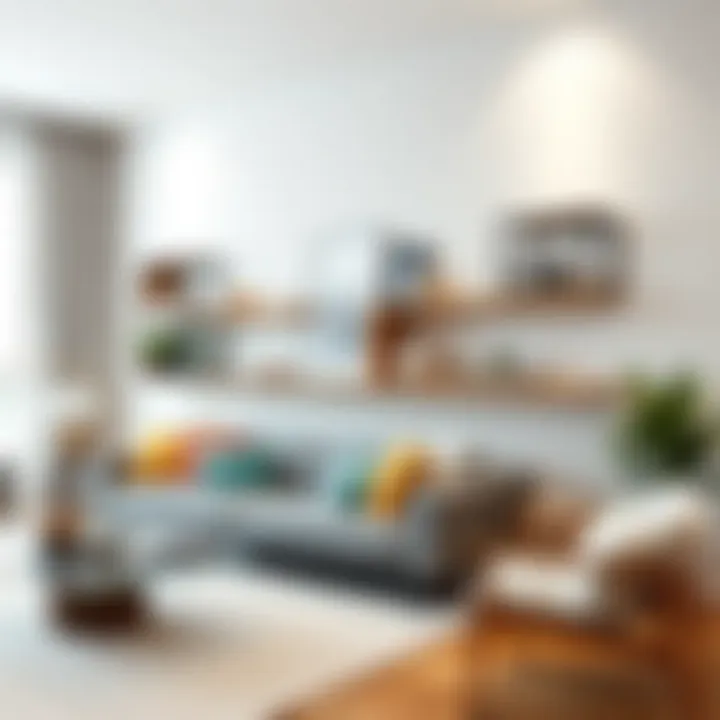 Stylish plank shelves in a modern living room setting