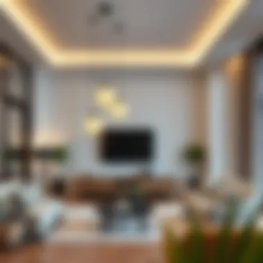 Contemporary living room featuring stylish pendant globes