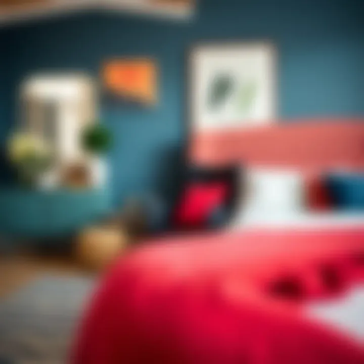 Chic small black chair surrounded by vibrant bedroom decor