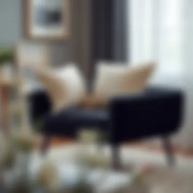 Stylish small black chair paired with decorative pillows