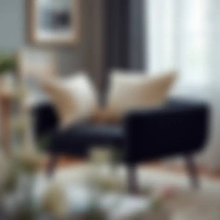 Stylish small black chair paired with decorative pillows