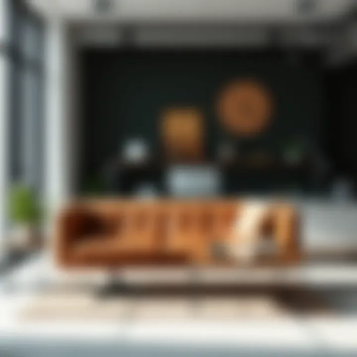 Contemporary workspace with a brown leather chaise as a focal point