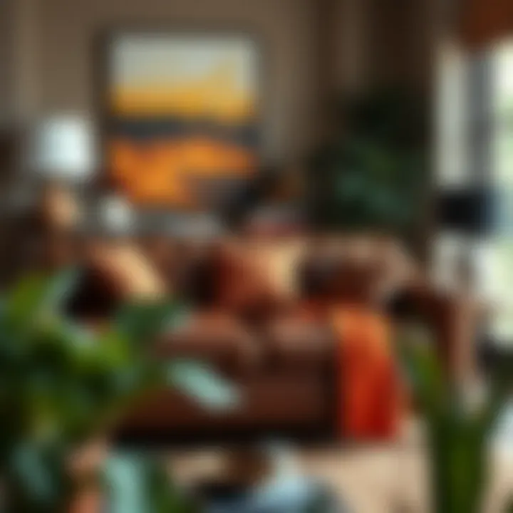 Stylish brown leather chaise paired with vibrant decor accents