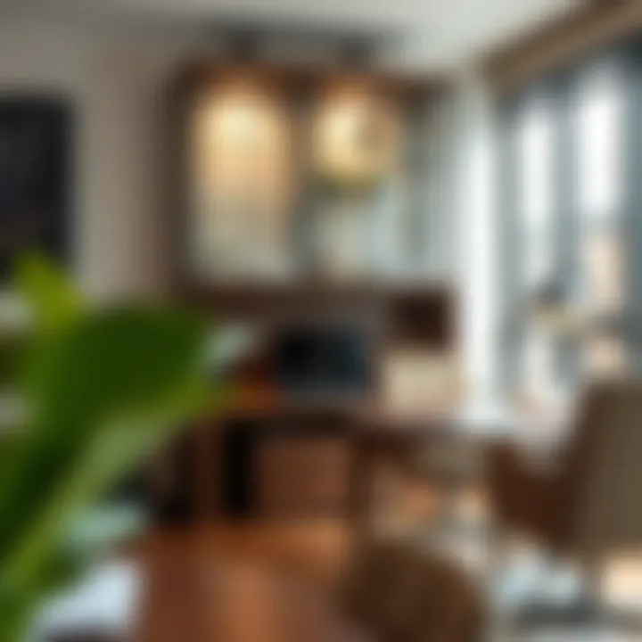 Artistic clear glass cabinet adding charm to a modern office