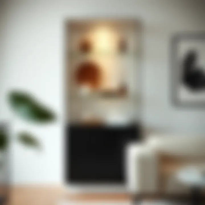 Minimalist clear glass cabinet showcasing decorative items