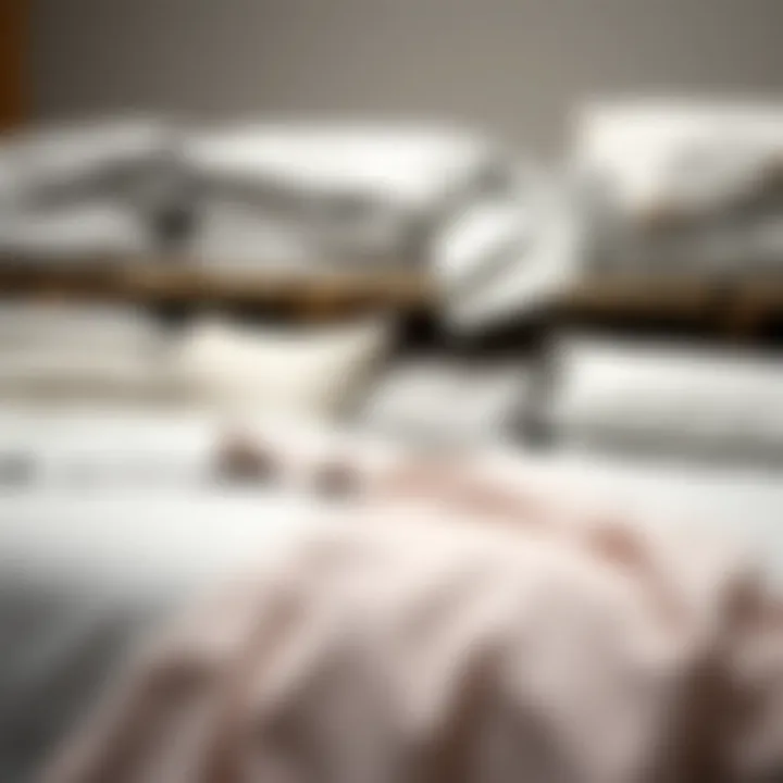 Various fabric types of light gray flat sheets displayed