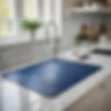 Stylish blue drying mat on a contemporary kitchen countertop