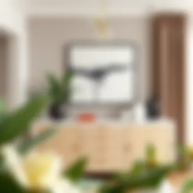 Stylish white buffet wood top used as a decorative display surface