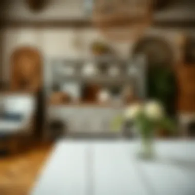 White buffet wood top incorporated into a rustic decor style