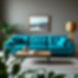 Elegant turquoise leather sofa set in a modern living room