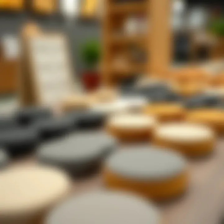 Close-up of various types of scuff pads on display