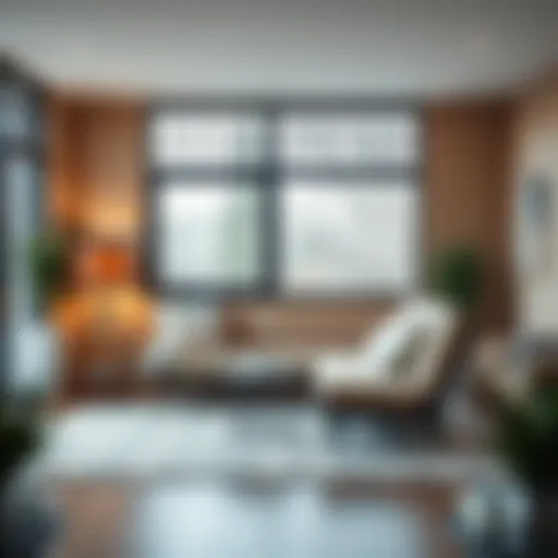 Elegant small size futon in a modern living room setting