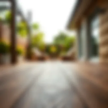 Close-up of wood flooring textures in an outdoor setting