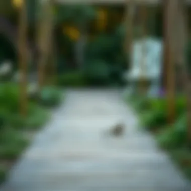 A serene garden pathway made with wooden planks