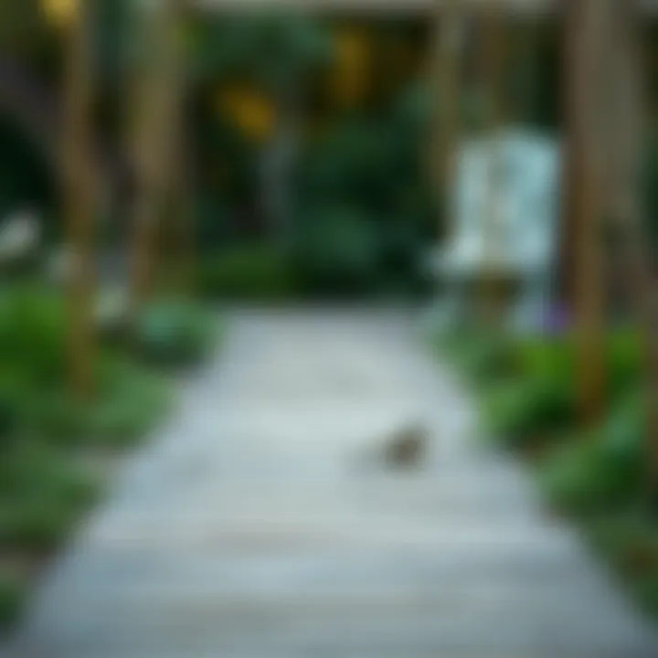 A serene garden pathway made with wooden planks